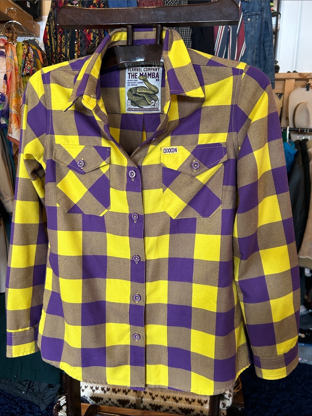 DIXXON The Mamba Flannel Button-Up Shirt in Yellow, Purple & Brown